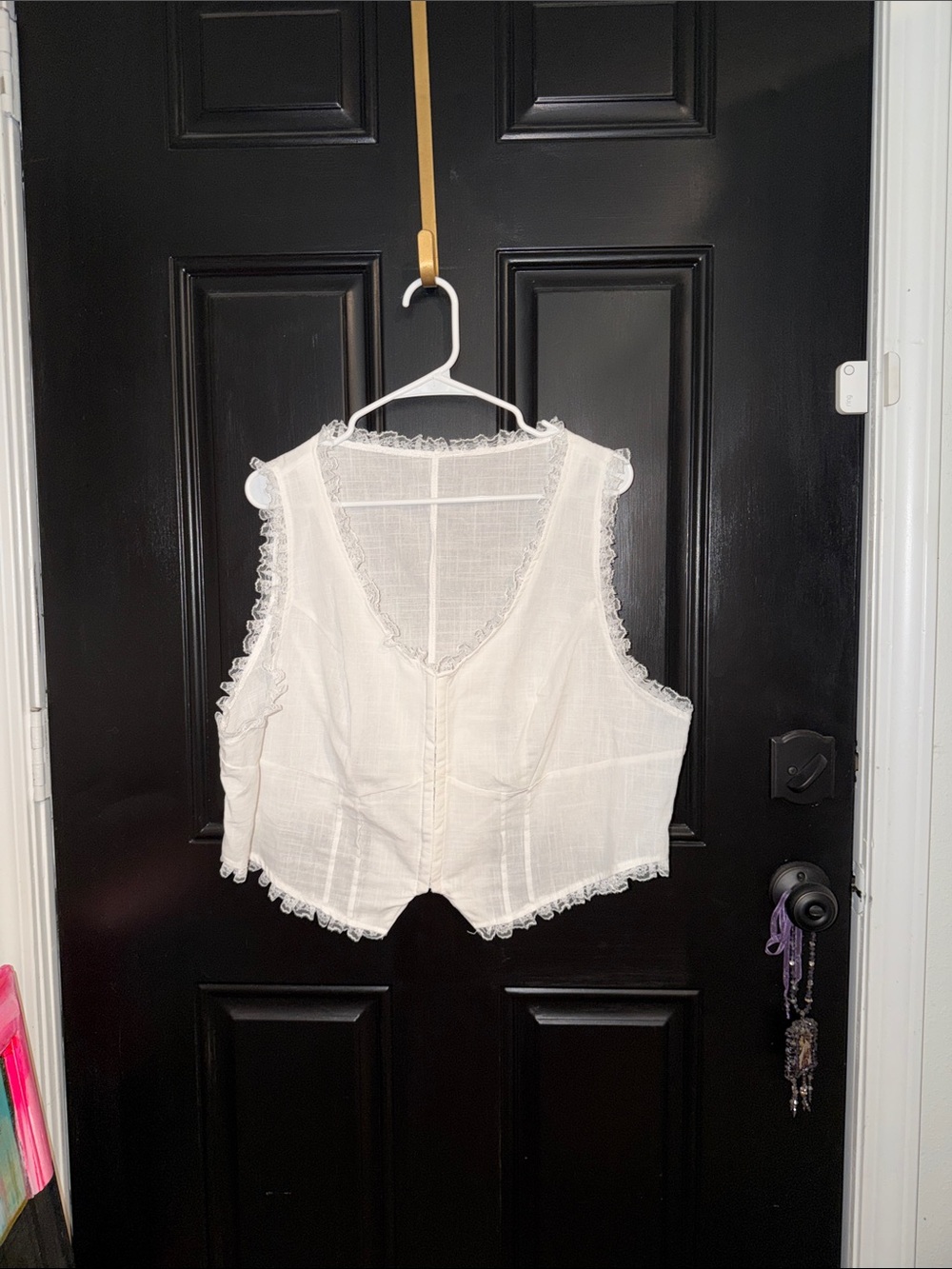 White Lace-Trim Sleeveless Cotton Top